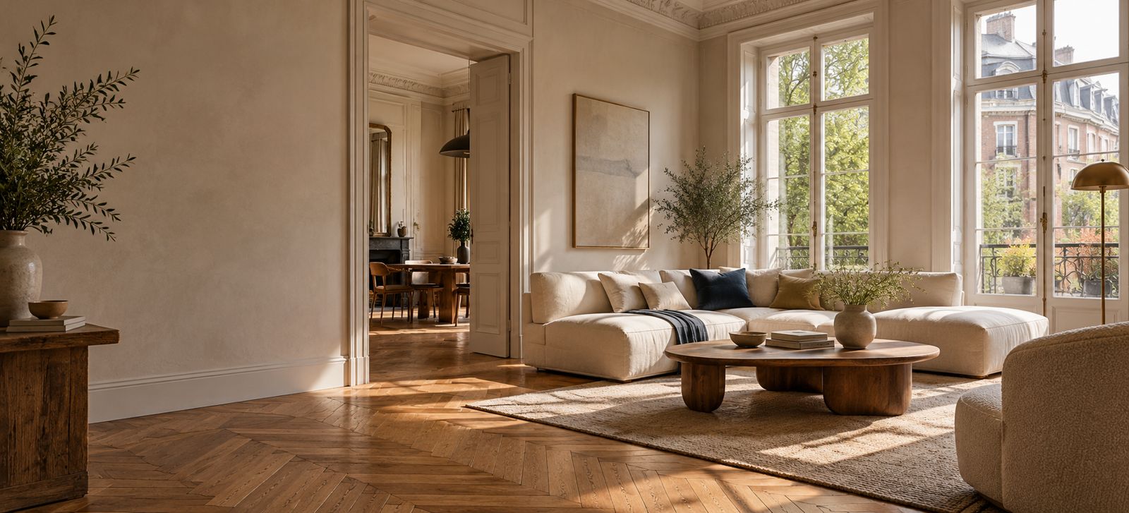 Séjour lumineux dans un appartement ancien rénové